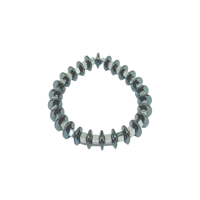 Rondelle Hematite Stretch Bracelet with Silver Square Hematite Spacers