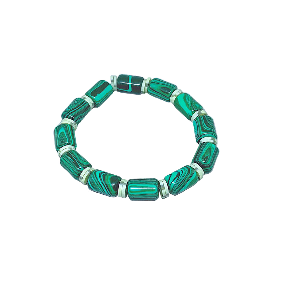 Synthetic Malachite barrel-shaped Stretch Bracelet with Green Vinyl Heishi spacers