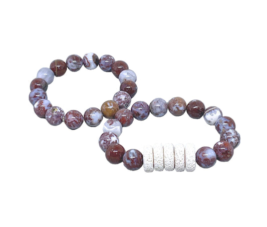 Red Lightening Agate Stretch Bracelet Set