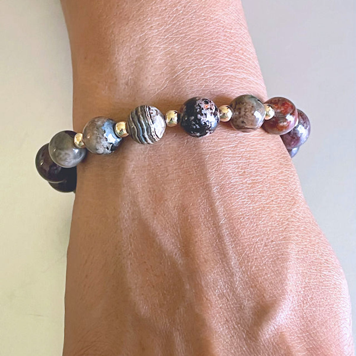 Mexican Red Snowflake Stretch Bracelet with Genuine Ruby Beads