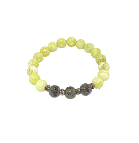 Lemon Jade Stretch Bracelet with Dragon Blood Beads