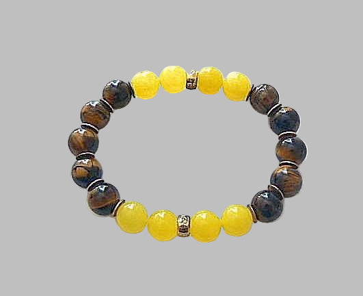 Yellow Agate Stretch Bracelet with Tiger Eye Beads