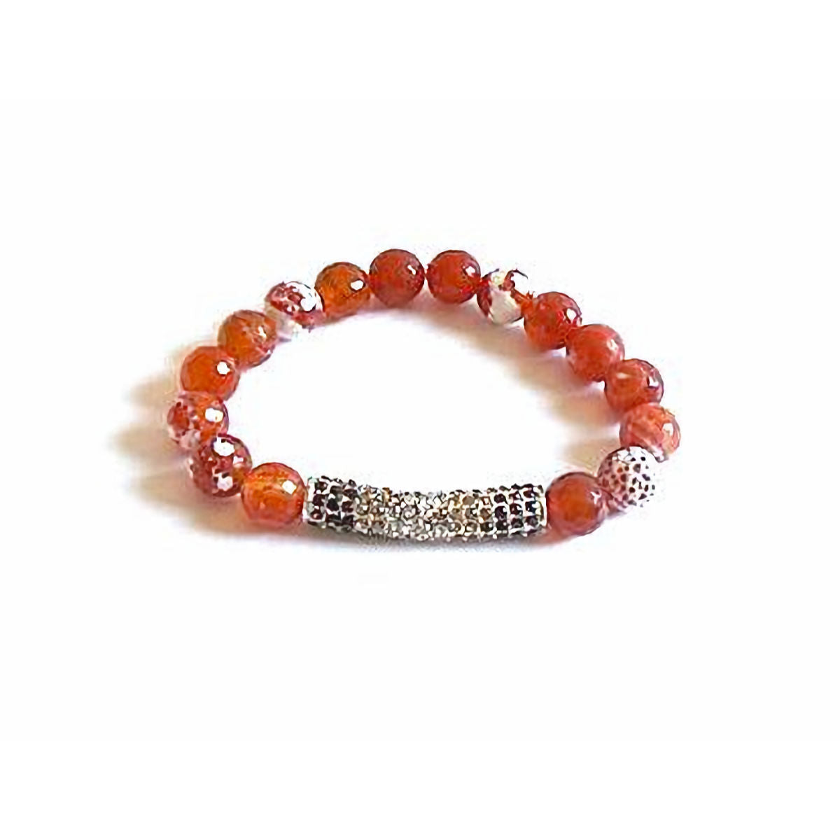 Fire Crackle Agate Stretch Bracelet with Pave Bar