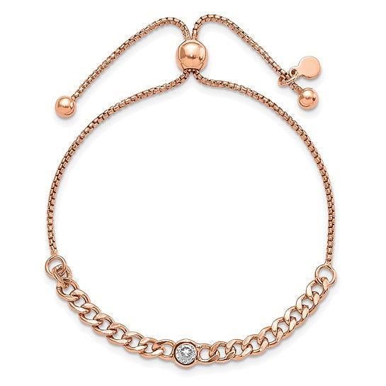 Rose-Tone Sterling Silver Adjustable Bracelet Accented with CZ Stone