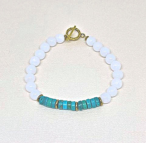 White Jade Bracelet with Stabilized Turquoise Beads