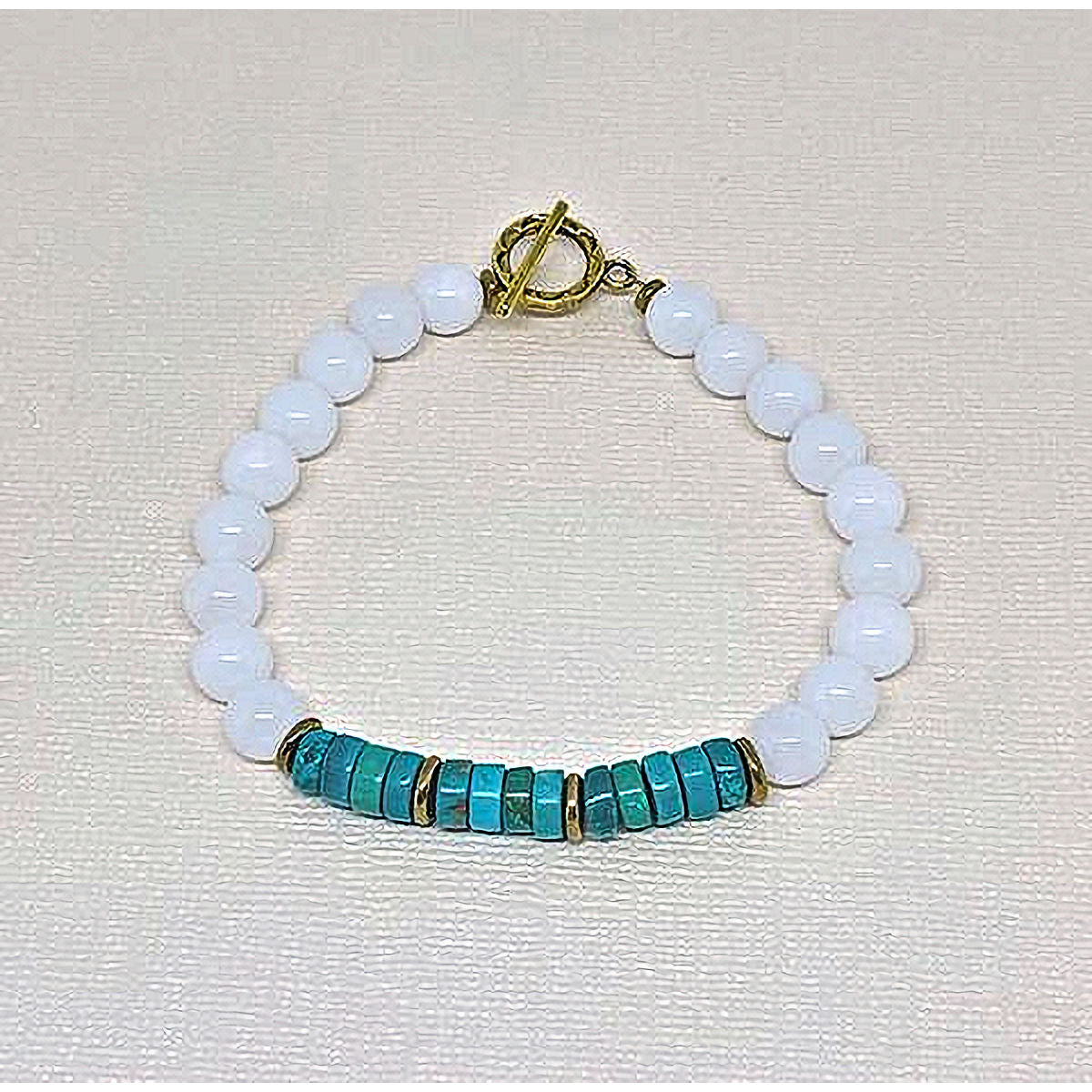 White Jade Bracelet with Stabilized Turquoise Beads