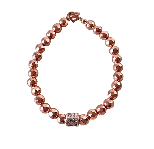 Rose Gold Hematite Bracelet with Pave Spacer