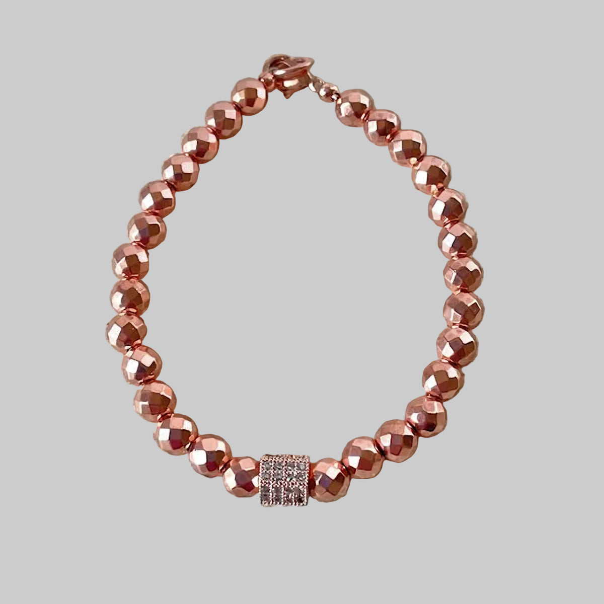 Rose Gold Hematite Bracelet with Pave Spacer