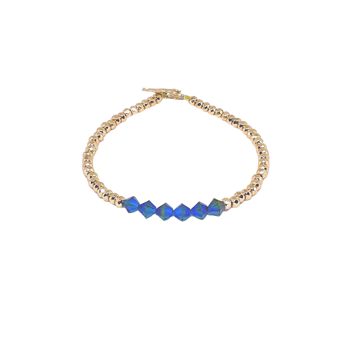 Gold Hematite Bracelet with Faceted Bluish Green Crystal Beads