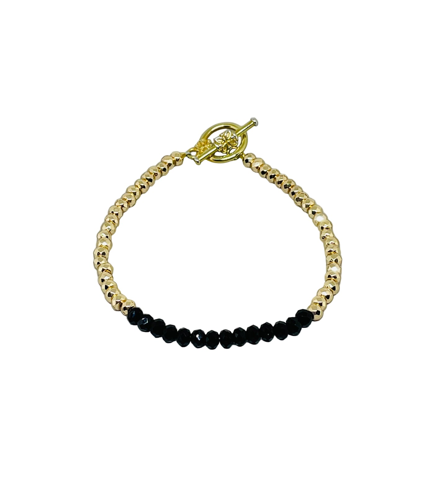 Gold Faceted Hematite Bracelet with Faceted Black Onyx Beads