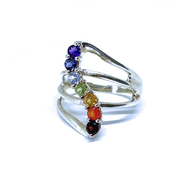 Seven Chakra Sterling Silver Ring