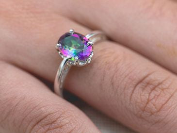 Genuine Oval Mystic Topaz Sterling Silver Ring