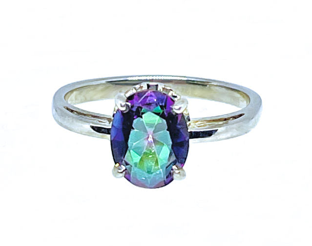 Genuine Oval Mystic Topaz Sterling Silver Ring
