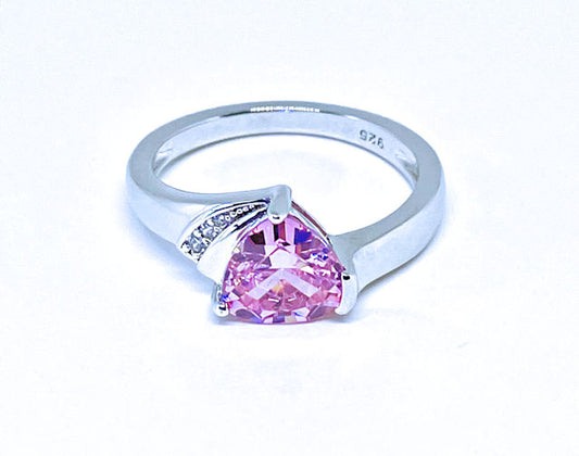 Trillion Pink CZ Ring