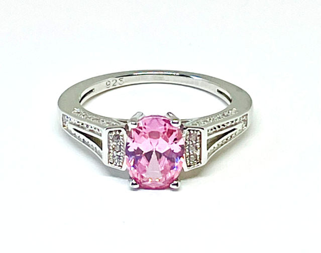 Oval Pink CZ Ring