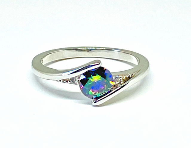 Round Rainbow CZ Ring with Clear CZ Stones