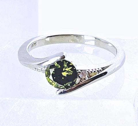Cubic Zirconia Peridot Ring Accented with Clear CZ Stones