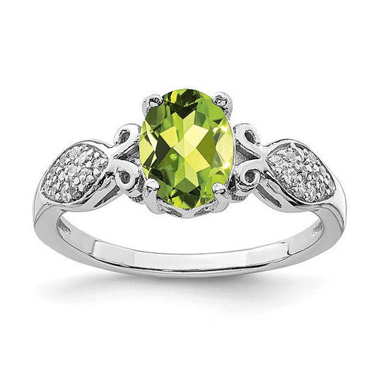 Sterling Silver Polished Peridot and White CZ Ring