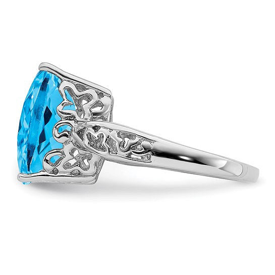 Sterling Silver Checker Cut Blue Topaz Ring