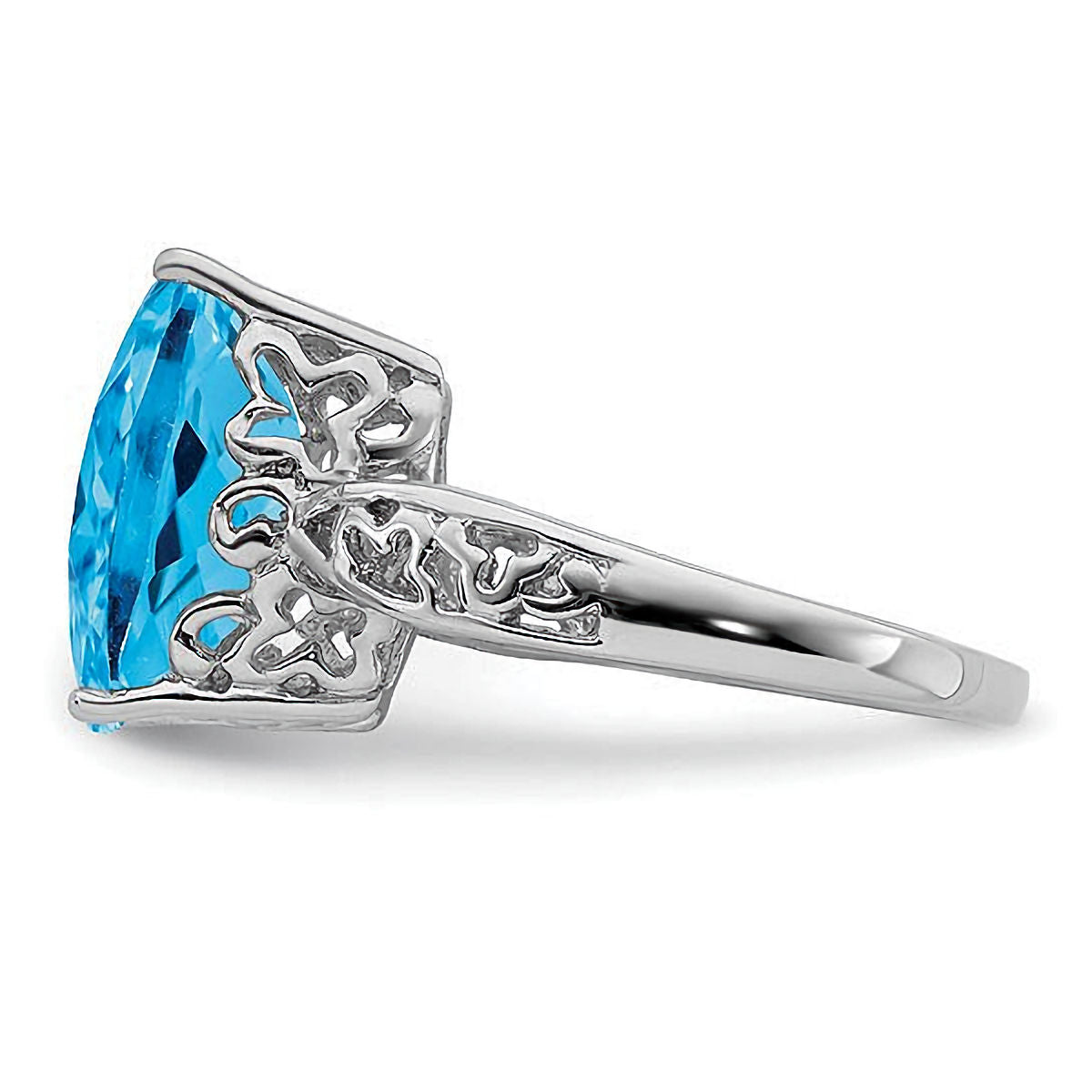Sterling Silver Checker Cut Blue Topaz Ring