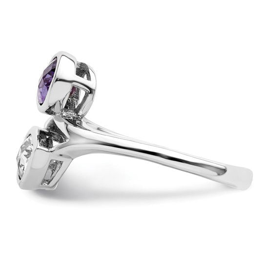 Sterling Silver Rhodium plated Pear Shape Amethyst and White Topaz Stone