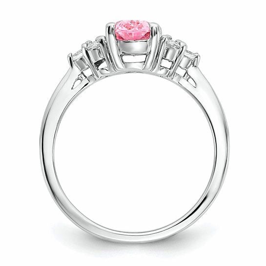 Sterling Silver Pink CZ Oval Ring with Accent Stones