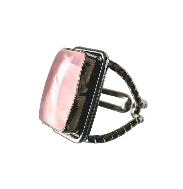 Gun Metal Adjustable Ring with Rose Quartz Stone