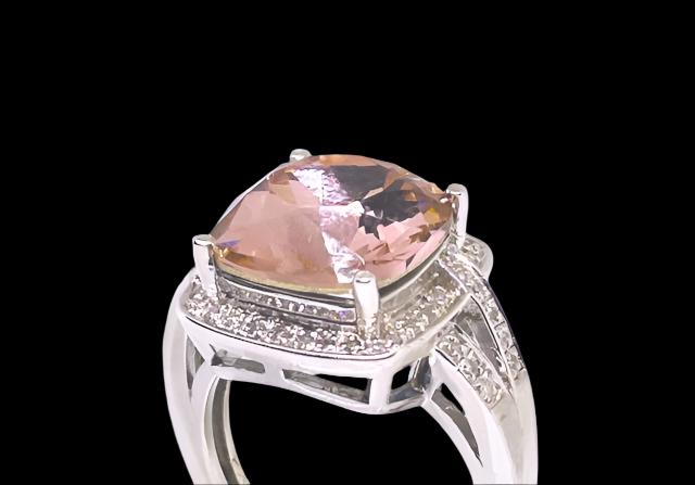 Sterling Silver Diamond ring with CZ Peach Stone