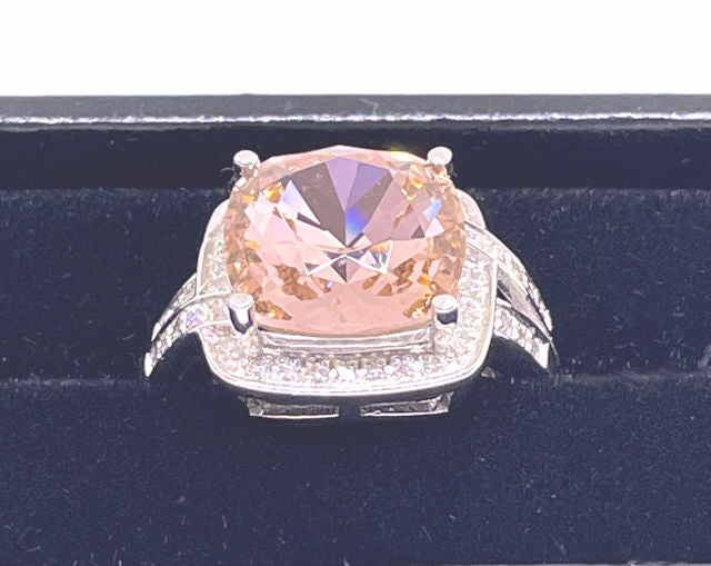 Sterling Silver Diamond ring with CZ Peach Stone