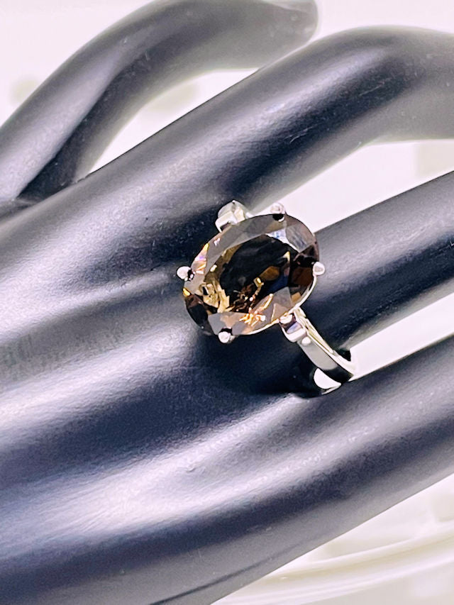 14x10mm Oval Smoky Quartz Solitaire Sterling Silver Ring