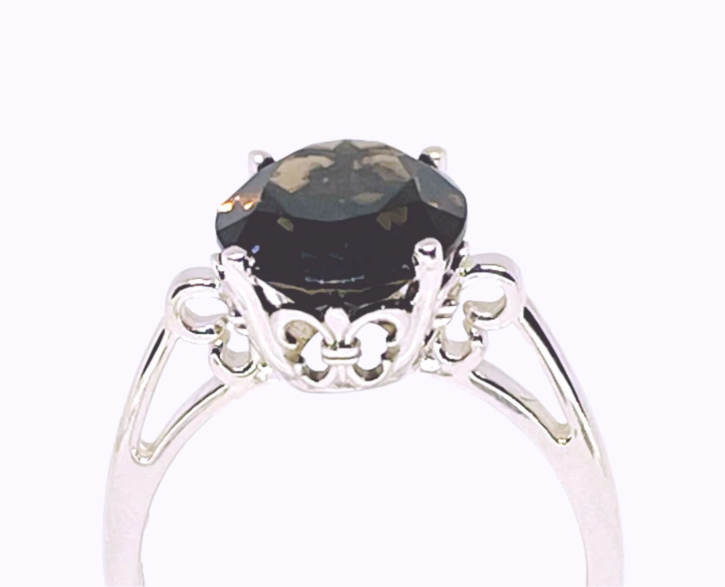 14x10mm Oval Smoky Quartz Solitaire Sterling Silver Ring