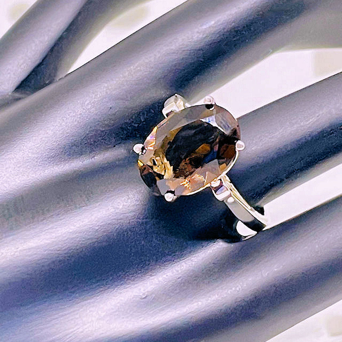 14x10mm Oval Smoky Quartz Solitaire Sterling Silver Ring