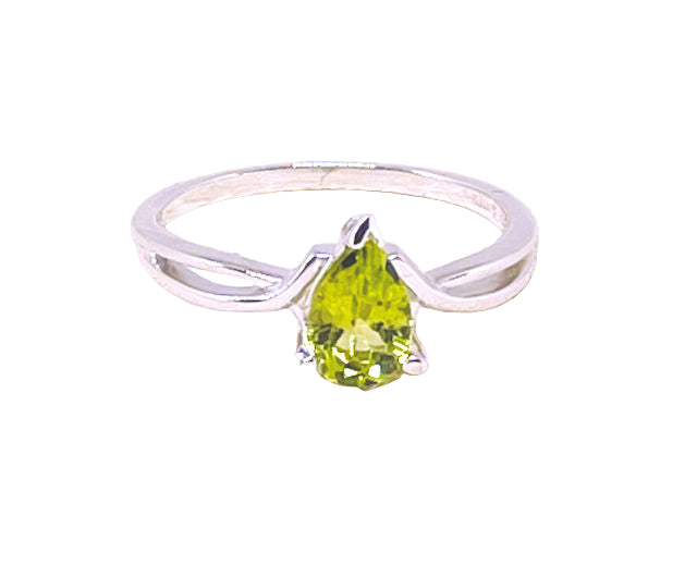 Pear Shape Peridot Solitaire Sterling Silver Ring