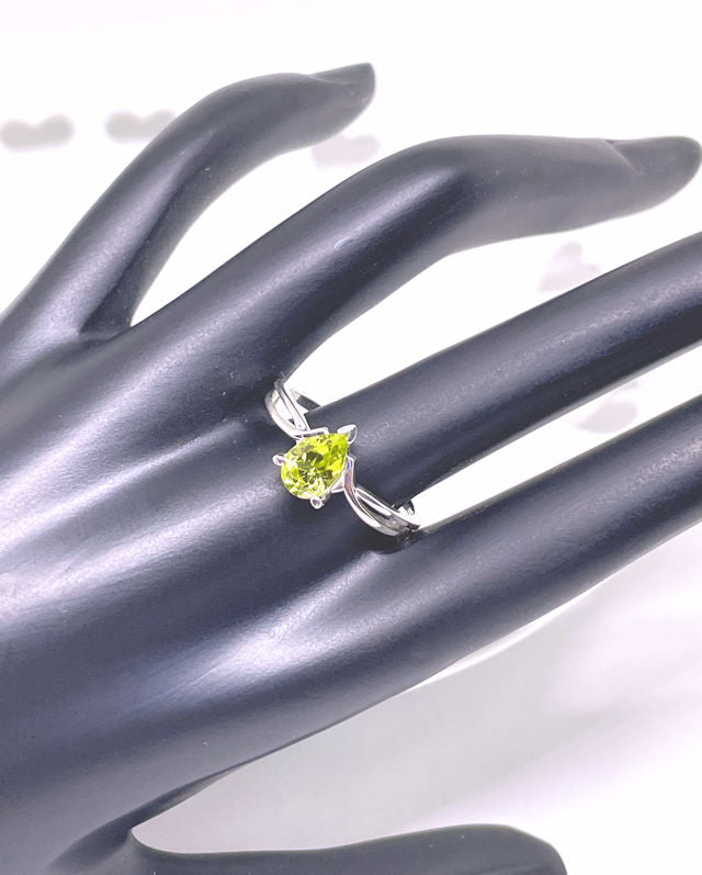 Pear Shape Peridot Solitaire Sterling Silver Ring