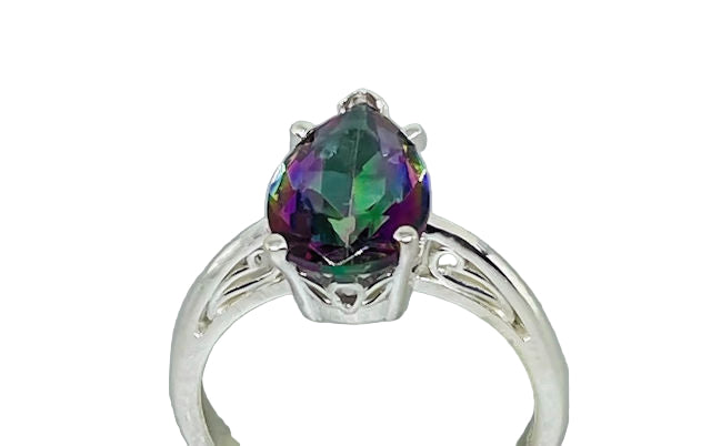 Sterling Silver Genuine Pear Shape Mystic Topaz Ring