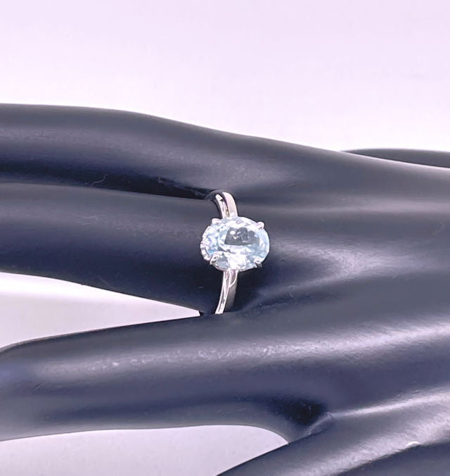 Faceted Oval Aquamarine Sterling Silver Ring