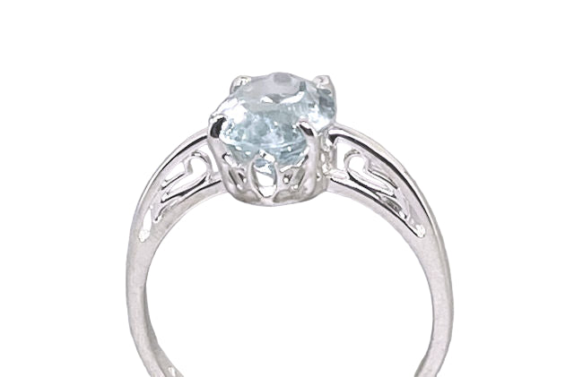 Faceted Oval Aquamarine Sterling Silver Ring