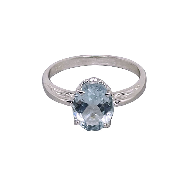 Faceted Oval Aquamarine Sterling Silver Ring