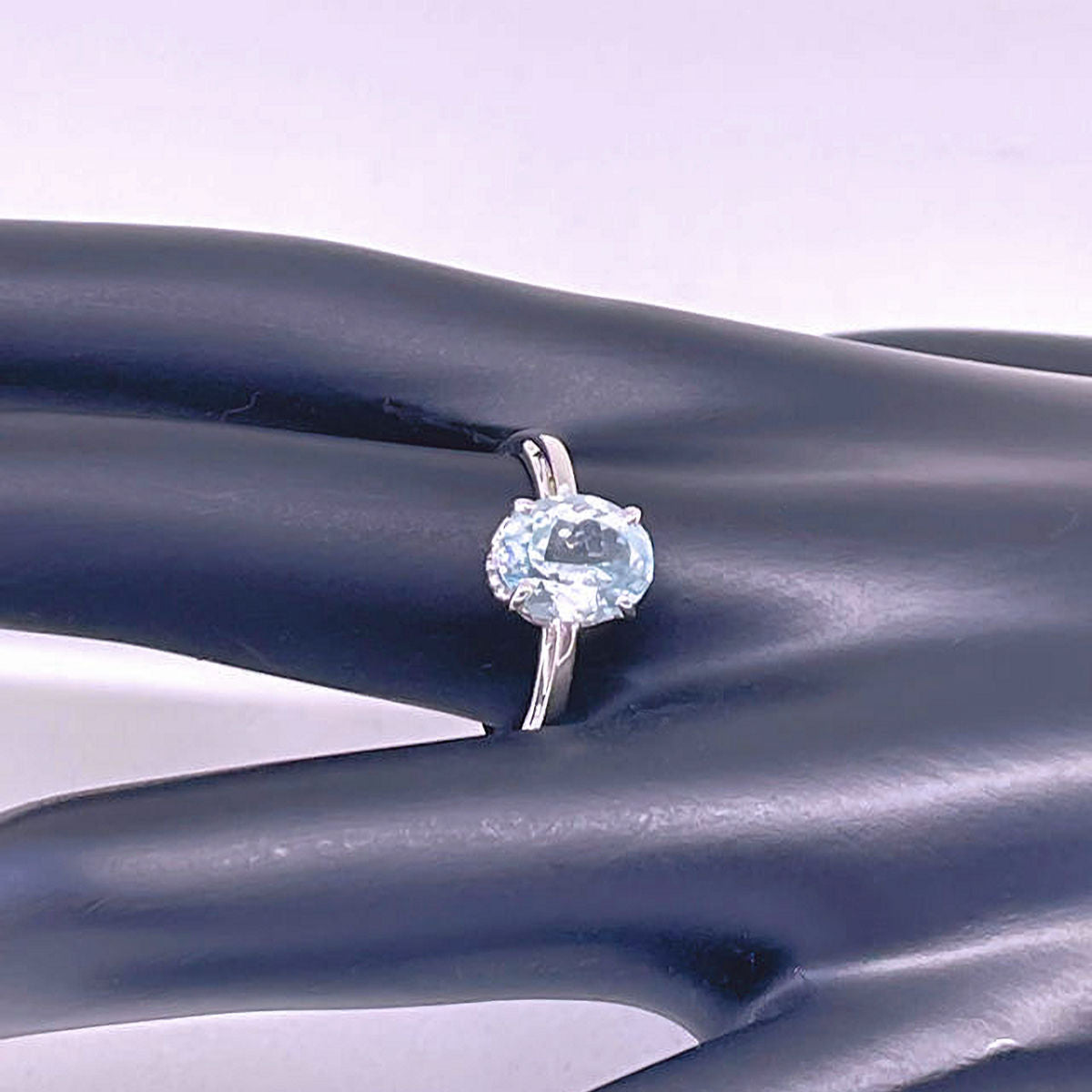 Faceted Oval Aquamarine Sterling Silver Ring