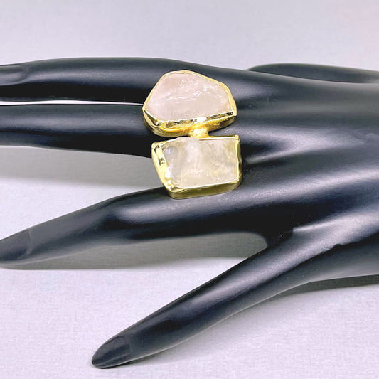 Raw Quartz and Rose Quartz Adjustable Gemstone Ring