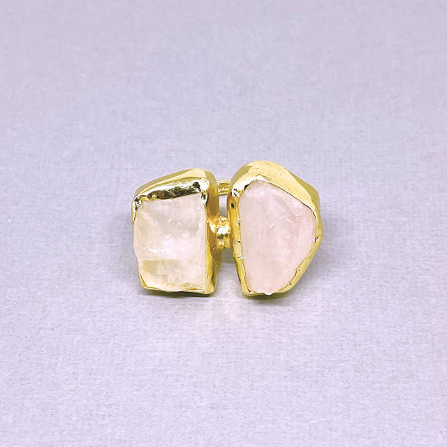 Raw Quartz and Rose Quartz Adjustable Gemstone Ring