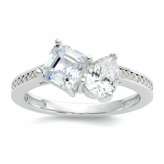 Sterling Silver Pear and Square CZ Ring