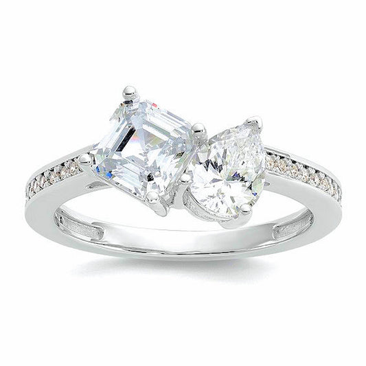 Sterling Silver Pear and Square CZ Ring