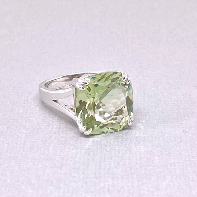 Solitaire Green Prasiolite Ring