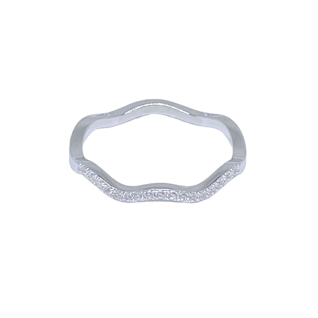 Stackable Wavy Sterling Silver CZ Ring