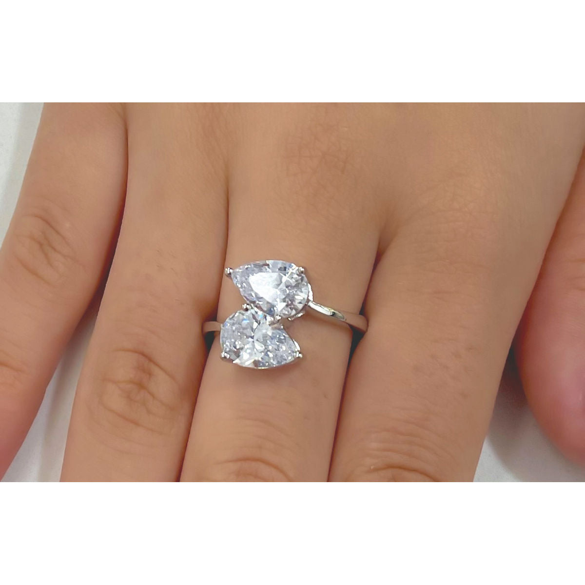 Sterling Silver Double Pear CZ Ring