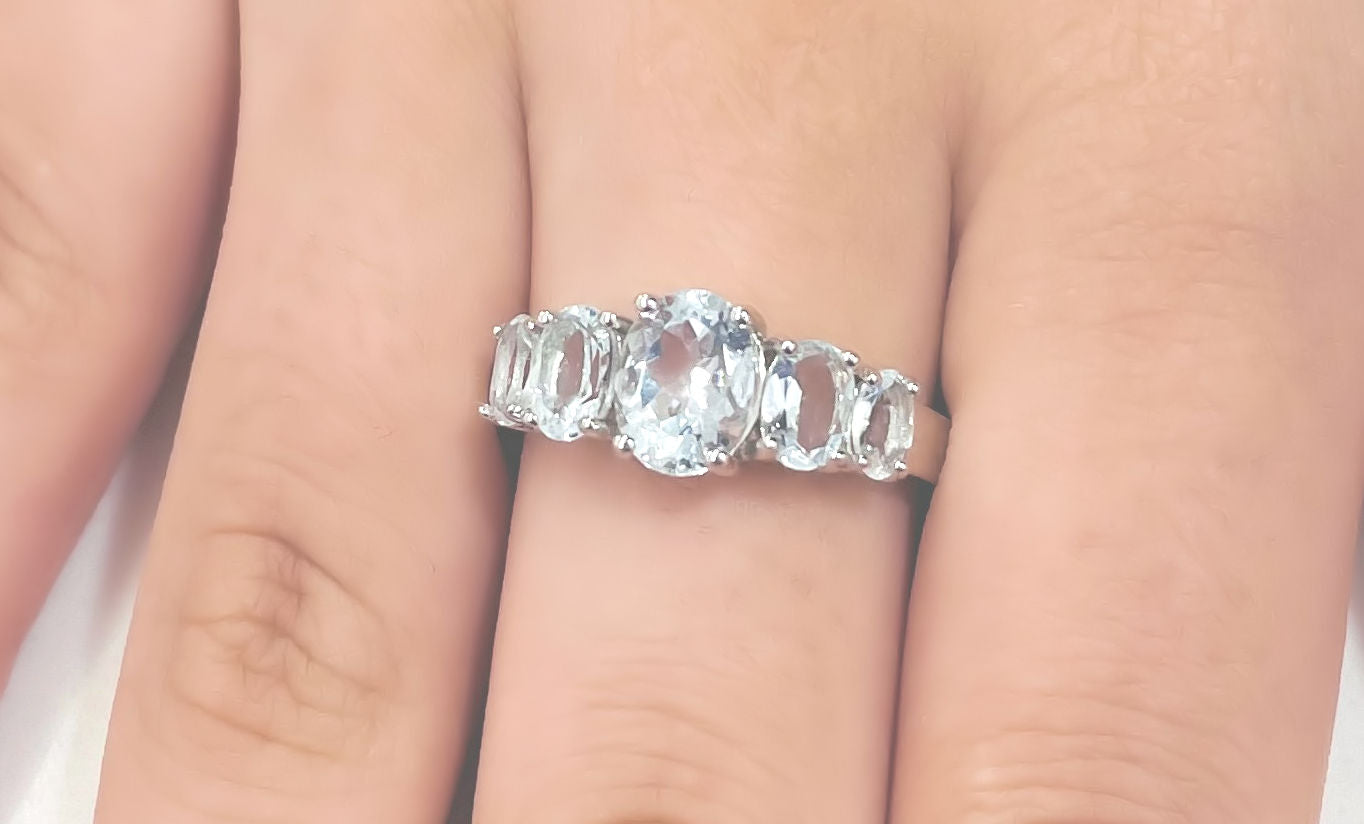 Blue Aquamarine Sterling Silver Ring