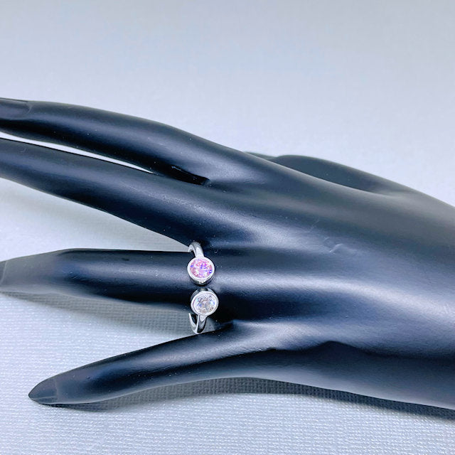 Sterling Silver Adjustable Pink and White CZ Ring