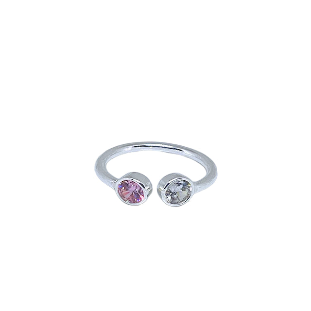 Sterling Silver Adjustable Pink and White CZ Ring