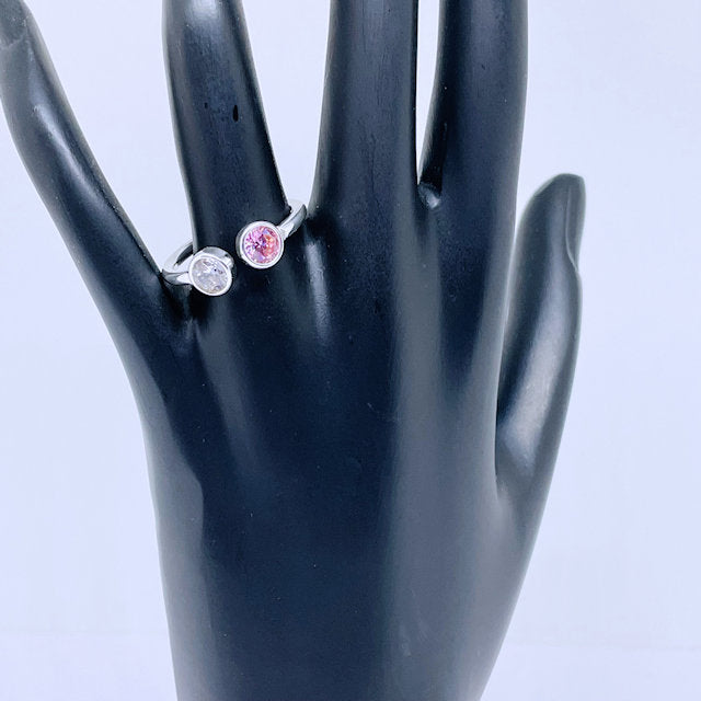 Sterling Silver Adjustable Pink and White CZ Ring